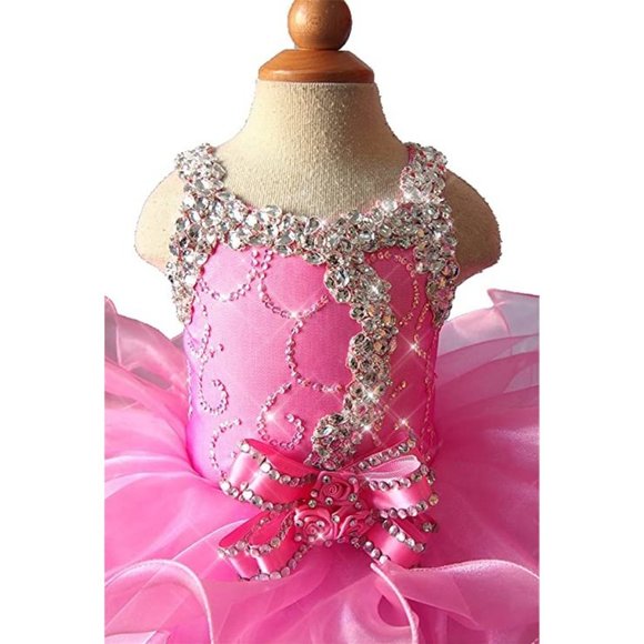 NEW Beautiful Sparkling Bling Rhinestone Pink Baby Gown Flower Girl Dress - Picture 2 of 5